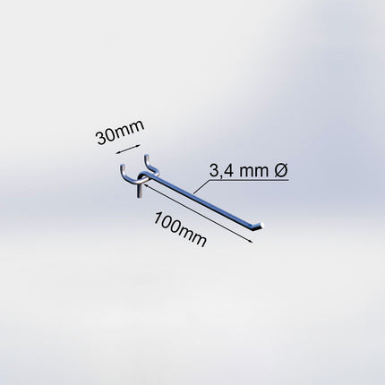 20036100 - Blisterhaak enkel (50 stuks) - 100 mm - 3,4 mm ø - 30 mm h.o.h.