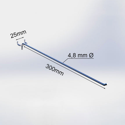 20034300 - Blisterhaak enkel (50 stuks) - 300 mm - 4,8 mm ø - 25 mm h.o.h.