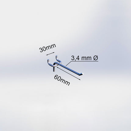20036060 - Blisterhaak enkel (50 stuks) - 60 mm - 3,4 mm ø - 30 mm h.o.h.