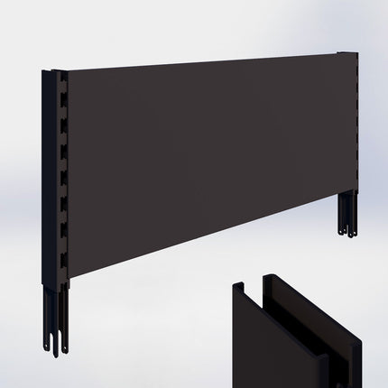 Verlengstuk - H40 x B3 x D8 cm - met achterwand glad - H40 x B100 cm - Zwart