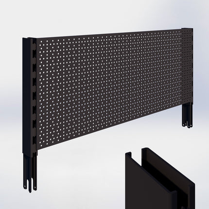 Verlengstuk - H40 x B3 x D8 cm - met achterwand perforatie - H40 x B100 cm - Zwart