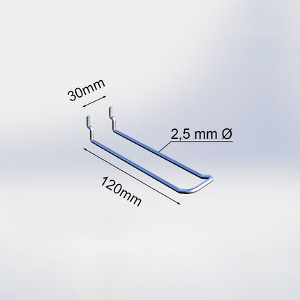 20030120A - Blisterhaak dubbel (50 stuks) - 120 mm - 2,5 mm ø - 25/30 mm h.o.h.