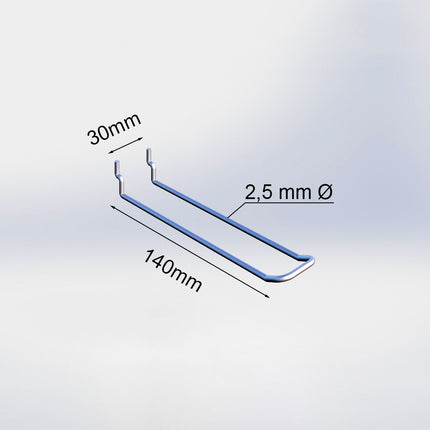 20030140A - Blisterhaak dubbel (50 stuks) - 140 mm - 2,5 mm ø - 25/30 mm h.o.h.