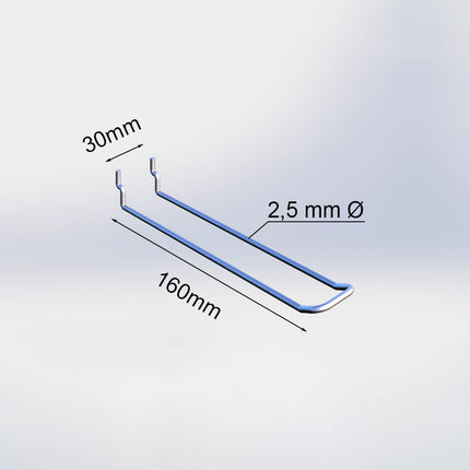 20030160A - Blisterhaak dubbel (50 stuks) - 160 mm - 2,5 mm ø - 25/30 mm h.o.h.