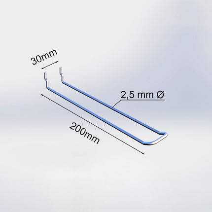 20030200A - Blisterhaak dubbel (50 stuks) - 200 mm - 2,5 mm ø - 25/30 mm h.o.h.