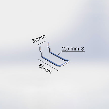 20030060A - Blisterhaak dubbel (50 stuks) - 60 mm - 2,5 mm ø - 25/30 mm h.o.h.