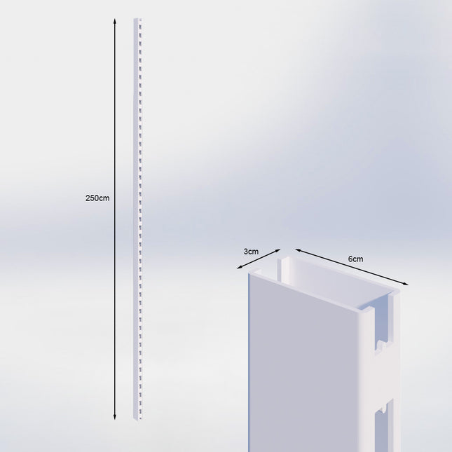 Staander Wit (H x B x D) 250 cm x 3 cm x 6 cm