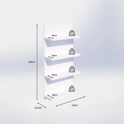 Wandrailstelling - H200 x B100 x D30 cm - 4 niveaus - Zwart