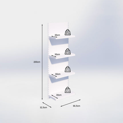 Wandrailstelling - H200 x B66,5 x D30 cm - 4 niveaus - Zwart