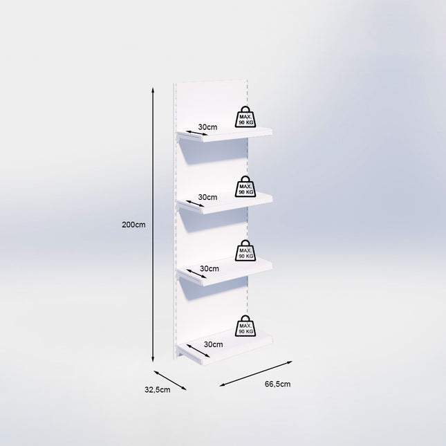 Wandrailstelling - H200 x B66,5 x D30 cm - 4 niveaus - Zwart