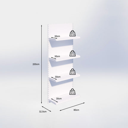 Wandrailstelling - H200 x B80 x D30 cm - 4 niveaus - Zwart