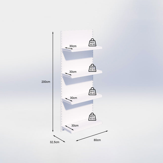 Wandrailstelling - H200 x B80 x D30 cm - 4 niveaus - Zwart