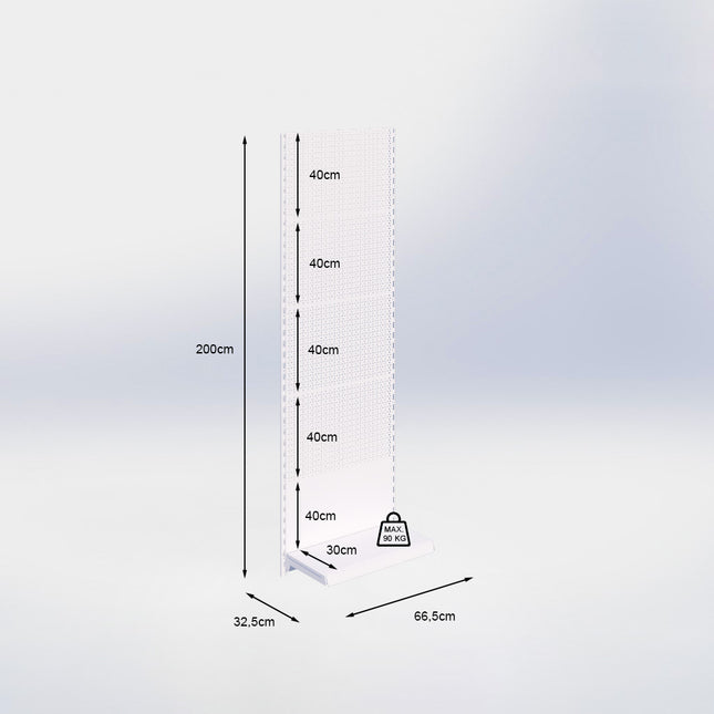 Wandrailstelling perforatie - H200 x B66,5 x D30 cm - 1 niveau - Zwart