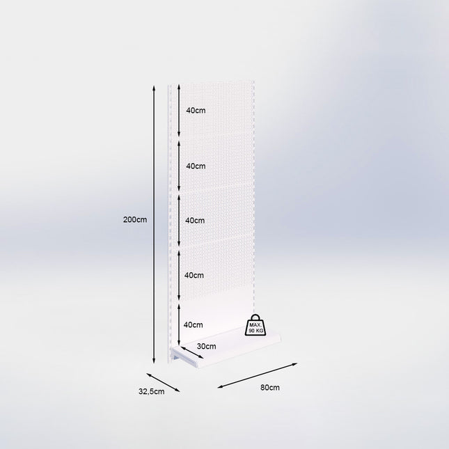 Wandrailstelling perforatie - H200 x B80 x D30 cm - 1 niveau - Zwart