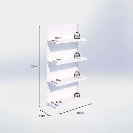 Wandrailstelling - H200 x B100 x D37 cm - 4 niveaus - Wit