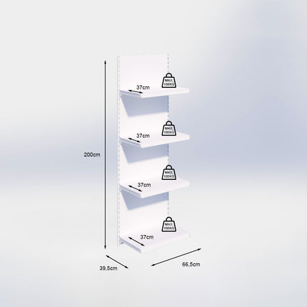 Wandrailstelling - H200 x B66,5 x D37 cm - 4 niveaus - Zwart