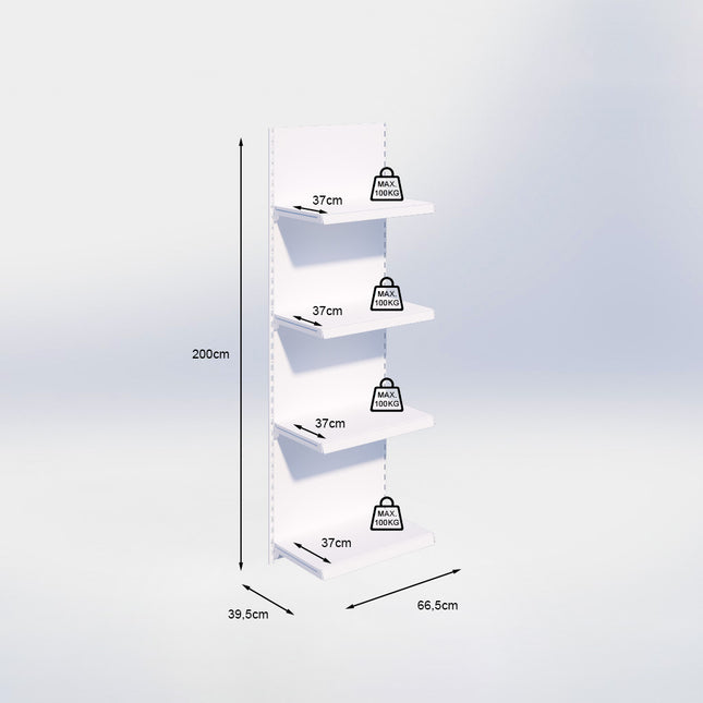 Wandrailstelling - H200 x B66,5 x D37 cm - 4 niveaus - Zwart