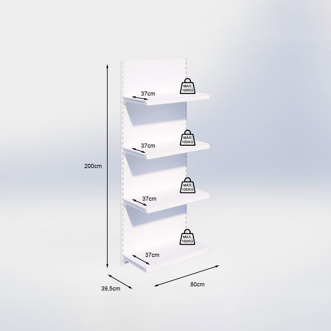 Wandrailstelling - H200 x B80 x D37 cm - 4 niveaus - Zwart