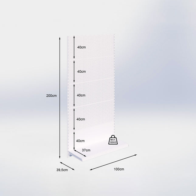 Wandrailstelling perforatie - H200 x B100 x D37 cm - 1 niveau - Zwart