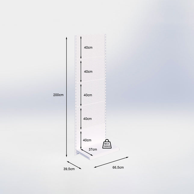 Wandrailstelling perforatie - H200 x B66,5 x D37 cm - 1 niveau - Zwart