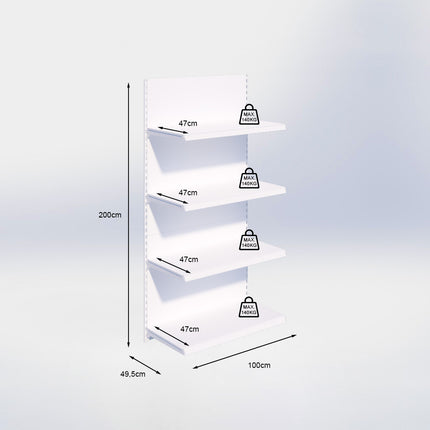 Wandrailstelling - H200 x B100 x D47 cm - 4 niveaus - Wit