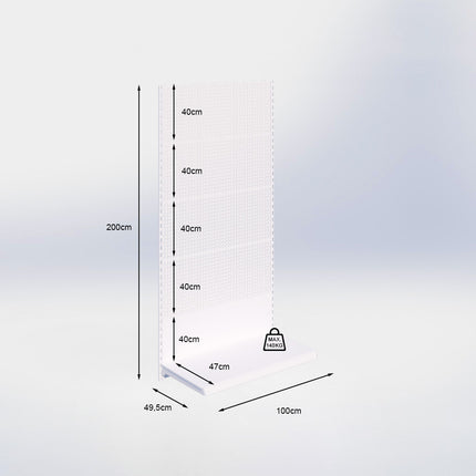 Wandrailstelling perforatie - H200 x B100 x D47 cm - 1 niveau - Wit