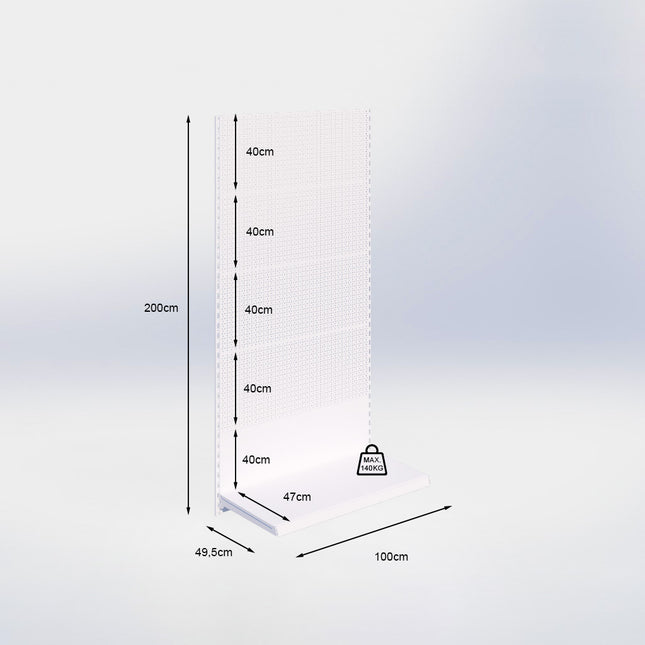Wandrailstelling perforatie - H200 x B100 x D47 cm - 1 niveau - Wit