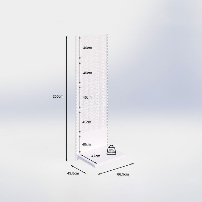 Wandrailstelling perforatie - H200 x B66,5 x D47 cm - 1 niveau - Zwart
