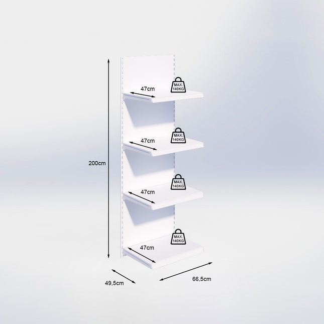 Wandrailstelling - H200 x B66,5 x D47 cm - 4 niveaus - Zwart