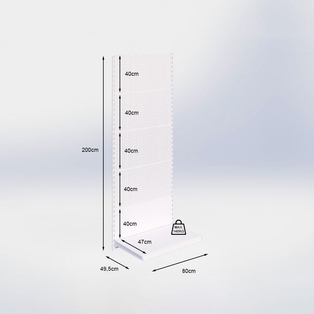 Wandrailstelling perforatie - H200 x B80 x D47 cm - 1 niveau - Zwart