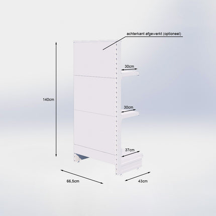 Kopstelling - H140 x B66,5 x D37 cm - 3 niveaus - Zwart