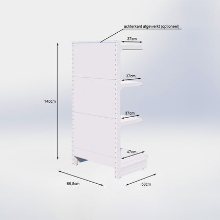 Kopstelling - H140 x B66,5 x D47 cm - 4 niveaus - Zwart