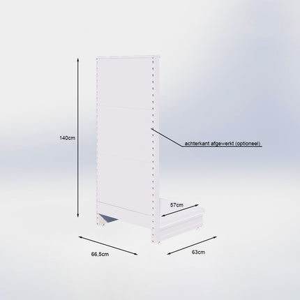 Kopstelling perforatie - H140 x B66,5 x D57 cm - 1 niveau - Grijs
