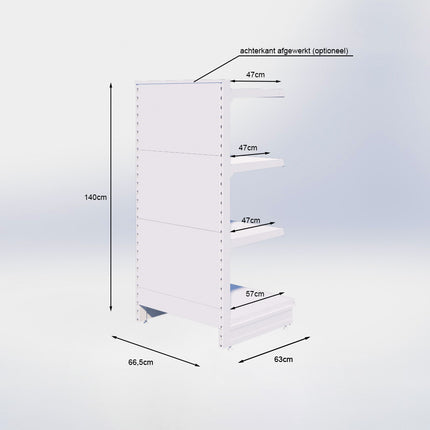 Kopstelling - H140 x B66,5 x D57 cm - 4 niveaus - Zwart