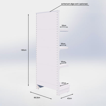 Kopstelling - H180 x B66,5 x D37 cm - 4 niveaus - Zwart