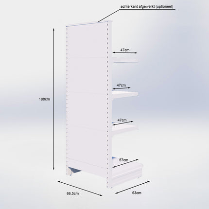 Kopstelling - H180 x B66,5 x D57 cm - 4 niveaus - Zwart