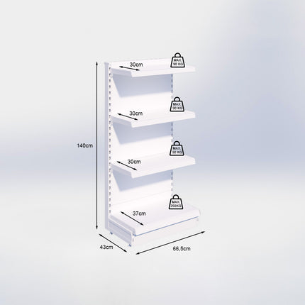 Kopstelling - H140 x B66,5 x D37 cm - 4 niveaus - Zwart