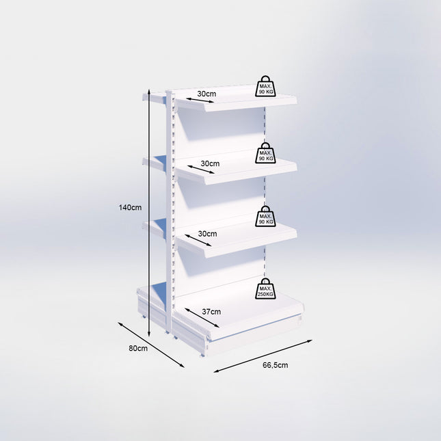 Middenstelling - H140 x B66,5 x D37 cm - 4 niveaus - Zwart