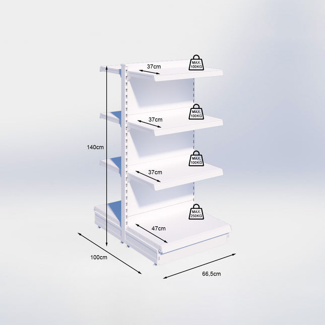 Middenstelling - H140 x B66,5 x D47 cm - 4 niveaus - Zwart