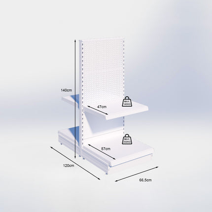 Middenstelling perforatie - H140 x B66,5 x D57 cm - 2 niveaus - Zwart