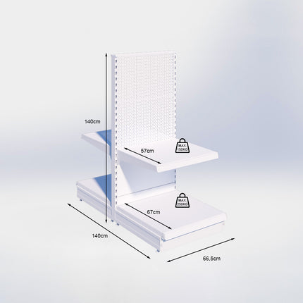 Middenstelling perforatie - H140 x B66,5 x D67 cm - 2 niveaus - Zwart