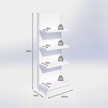 Kopstelling - H180 x B66,5 x D37 cm - 4 niveaus - Zwart