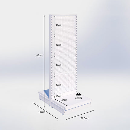 Middenstelling perforatie - H180 x B66,5 x D47 cm - 1 niveau - Zwart