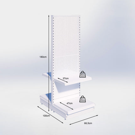 Middenstelling perforatie - H180 x B66,5 x D47 cm - 2 niveaus - Zwart