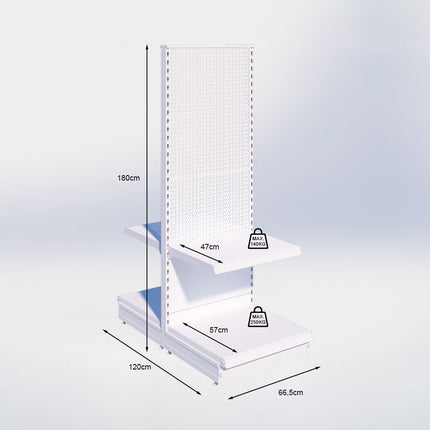 Middenstelling perforatie - H180 x B66,5 x D57 cm - 2 niveaus - Zwart