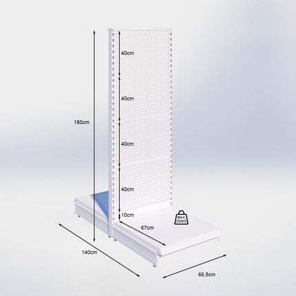 Middenstelling perforatie - H180 x B66,5 x D67 cm - 1 niveau - Zwart