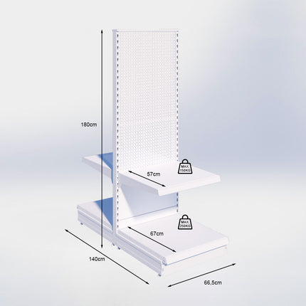 Middenstelling perforatie - H180 x B66,5 x D67 cm - 2 niveaus - Zwart