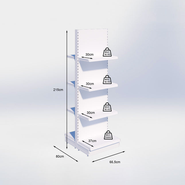 Middenstelling - H215 x B66,5 x D37 cm - 4 niveaus - Grijs