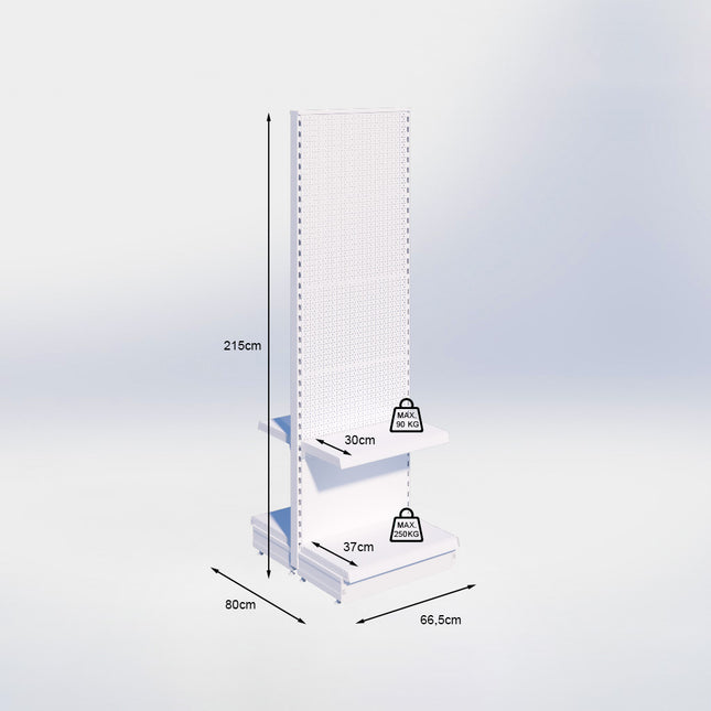 Middenstelling perforatie - H215 x B66,5 x D37 cm - 2 niveaus - Grijs
