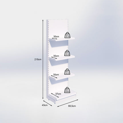 Wandstelling - H215 x B66,5 x D37 cm - 4 niveaus - Antraciet